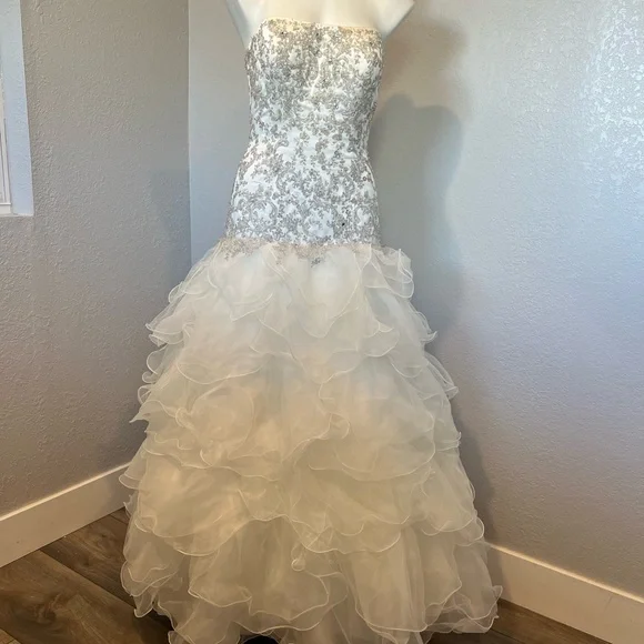 Oleg Cassini | Dresses | Oleg Cassini Organza Drop Waist Beaded Wedding  Dress | Poshmark